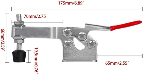Heavy Duty Toggle Clamp 225D 500 Lb Holding Capacity Quick Release Horizontal Hold Down Clamp with red vinyl grip side view