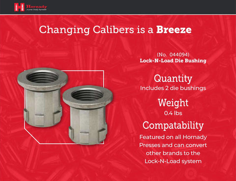 Fast Caliber Swap Die Bushings, 2 Pack, Lock-N-Load System by Hornady, quick die changes on any reloading press, aluminum bushings