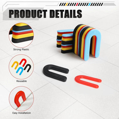 600 Count Horseshoe Tile Spacers For Tile Leveling System, U Shaped Plastic Spacers In 1/16, 1/8, 3/16 And 1/4 Inch Sizes