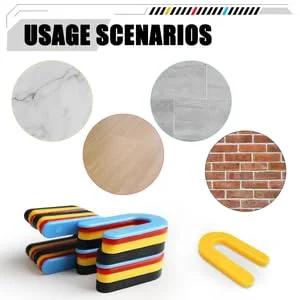 600 Count Horseshoe Tile Spacers For Tile Leveling System in various colors and sizes, usage scenarios shown for different tile surfaces