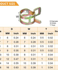 Size chart and diagram of 90Pcs 6 To 16 Millimeter Spring Band Hose Clamps Assortment Kit Galvanized Carbon Steel Vacuum Hose Clips Constant Tension Clamps For Vacuum Hoses Fuel Lines And Silicone Hoses Durable Corrosion Resistant Under Hood Automotive Grade Construction.