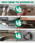Comparison of hose clamps showing features of Large Ten Pack Stainless Steel Hose Clamps Two And A Half Inch Adjustable Worm Gear Duct Clamps For Radiator Dryer Vent Hose Fuel Line And Automotive Use Fits Forty Six To Seventy Millimeter Outer Diameter