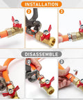 Steps showing installation and disassembly of 117 Piece 16 Size Single Ear Hose Clamp Kit In 304 Stainless Steel for plumbing.