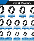 250 Pack Hose Clamp Kit With 14 Sizes 5.3 To 33.1 Mm Single Ear Stainless Steel 304 Black Finish Includes Ear Clamp Pliers