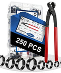 250 Pack Hose Clamp Kit With 14 Sizes 5.3 To 33.1 Mm Single Ear Stainless Steel 304 Black Finish Includes Ear Clamp Pliers
