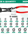 365 Piece Spring Hose Clamps Kit 6 To 25mm With 45 Degree Plier Constant Tension Clamps For Fuel Lines Silicone Vacuum Hoses