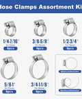 40 Piece Hose Clamp Set With 304 Stainless Steel Assortment From One Quarter Inch To One And One Eighth Inch Small Worm Gear Clamps Kit