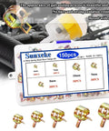 150 Pcs Spring Band Hose Clamps Assortment Kit With Five Sizes 6Mm 7Mm 8Mm 9Mm And 10Mm displayed in labeled case