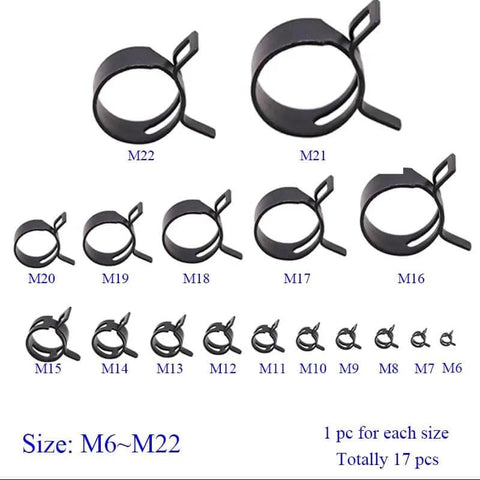 17 Piece Hose Spring Clamp Assortment Kit M6 To M22 For Plumbing Automotive Air Tubes 304 Stainless Steel Clamp Clips
