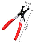 Professional Heavy Duty Hose Clamp Pliers Repair Tool with 8.6 inch high carbon steel body and red rubber handles shown from top view
