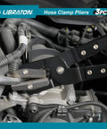Hose Clamp Pliers Set 3 Piece Ratchet Hose Pliers For Automotive Fuel And Radiator Hoses in use on engine
