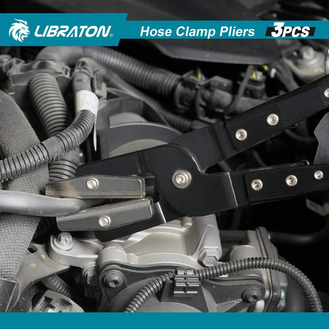 Hose Clamp Pliers Set 3 Piece Ratchet Hose Pliers For Automotive Fuel And Radiator Hoses in use on engine