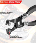 Heavy Duty Hose Clamp Pliers with Locking Device and Non Slip Handle for Easy Removal and Installation of Ring Type and Flat Band Clamps Up To 1.38 Inches 35mm Carbon Steel Construction Designed For Automotive And HVAC Applications With Durable Carbon