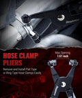 8 Piece Hose Clamp Pliers Set With Hose Pinch Off And Hose Removal Pliers For Fuel Line Brake Line Radiator Hose And Gas Line Repair And Maintenance shown removing hose clamp.
