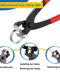 115Pcs 10 Sizes 304 Stainless Steel Single Ear Hose Clamps Set With Ear Clamp Pliers; close-up of multifunctional plier.