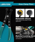 Hose Clamp Pliers Professional Swivel Flat Band Tool For Easy Removal And Installation with green handles and rotatable chuck.