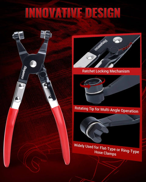 8 Piece Hose Clamp Pliers Set With Hose Pinch Off And Hose Removal Pliers for fuel line repair, shown with features labeled