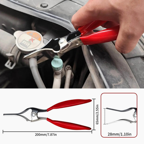 WiseUp 4 Piece Hose Clamp Pliers Set Including 27 Inch Long Reach Spring Clamp Pliers Clic R Type Pliers Hose Remover And Flat Band Clamp Tool For Automotive Fuel Oil Coolant And Radiator Hoses in use on car engine