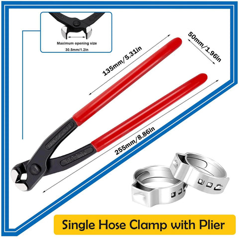 115Pcs 10 Sizes 304 Stainless Steel Single Ear Hose Clamps Set With Ear Clamp Pliers Crimp Hose Clamps Assortment Kit