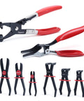 8 Piece Hose Clamp Pliers Set With Hose Pinch Off And Hose Removal Pliers For Fuel Line Brake Line Radiator Hose And Gas Line Repair And Maintenance Includes One Clamp Pliers And Six Pinch Off Pliers In Straight And 90 Degree Angles In Three Sizes