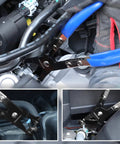 Hose Clamp Pliers With Swivel Flat Band For Easy Removal And Installation Of Spring Hose Clamps In Automotive Fuel Oil And Water Hoses Flexible Jaws Rotating Tip For Narrow Space Access One Point Nine Seven Inch Opening Labor Saving Tool shown in use.