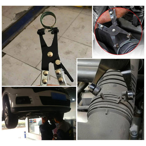 Professional Heavy Duty Hose Clamp Pliers Repair Tool With Swivel Head For Easy Removal And Installation Of Ring Type And Flat Band Hose Clamps High Carbon Steel Construction With Double Dipped Rubber Handles For Maximum Grip shown in various use cases