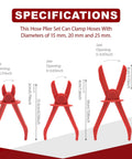 Three Size Hose Pinch Off Pliers Set Straight Clamp Pliers For Fuel Line Automotive Brake Radiator And Coolant Hoses Heat Resistant Nylon Construction shown in three sizes with jaw openings