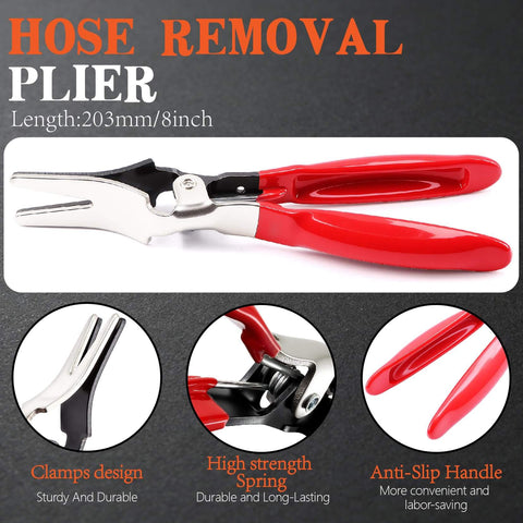 Hose removal plier with red anti-slip handles, clamps design, and high strength spring, part of Do It All Hose Clamp Kit.
