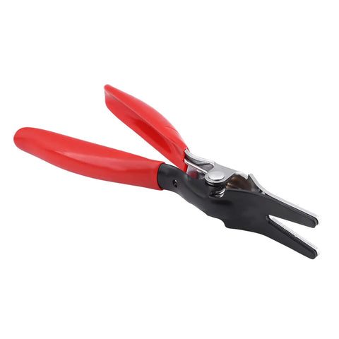 Automotive Hose Removal Pliers with red rubber grips for quick disassembly of fuel and vacuum lines, tough and durable tool.