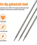 Three hot dip galvanized steel rods showing high strength, corrosion resistance, and conductivity, per ASTM A153.