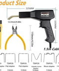 Hot Stapler Plastic Repair Welder Kit showing ergonomic handle, 1.5m cable, plier, utility knife, and 6 types of staples.