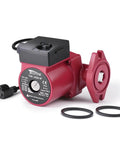 Front view of red 1 Inch Flange Connection Hot Water Circulation Pump for Home Water Heater System with Three Speed 115V High Efficiency Inline Circulator