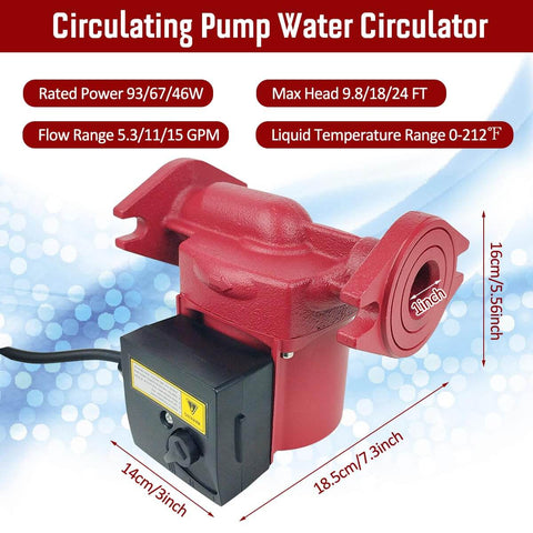 Hot Water Recirculation Pump For Home Use 115V With 3 Speed Control For Solar Water Heaters And Boilers NPT 1 Inch Flanges