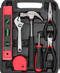 136 Piece Tool Set General Household Hand Tool Kit with hammer, pliers, wrench, screwdriver, level, and tape in plastic toolbox case