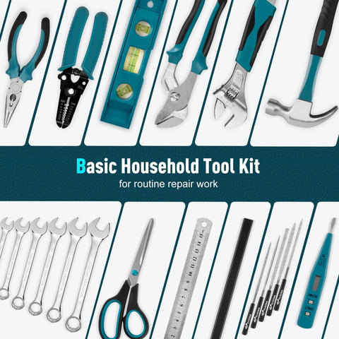 379-Piece Home Tool Kit With Portable Drawer Case For Household And Auto Repairs, Complete Handyman Set For DIYers And Homeowners