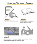 Instructions on finding car fuses using owner's manual to choose 50 Pack 3A Standard Blade Car Fuses For 12V And 24V Systems With 32V Rating.