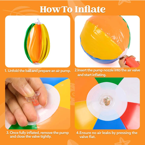 How to inflate 12-Pack 12“ Beach Balls - Bulk Classic Beachball Inflatable Swimming Pool Toys for Games Adults Kids Birthday Party Supplies Combo Set, Rainbow Color Blow Up Luau Decorations Favors Gifts (12")