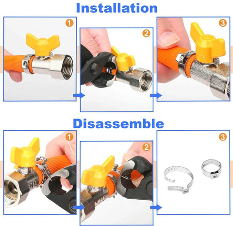 Installation and disassembly of Fifty Pieces Stainless Steel 304 Single Ear Hose Clamps For Hoses From 10.8 To 13.3 Mm.