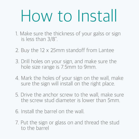 Installation guide for Stainless Steel Standoff Screws For Acrylic Signs And Glass Displays 20 Pack By Lantee