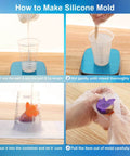 Steps showing how to use 64 Oz Silicone Mold Making Kit With Platinum Cure Liquid Silicone for crafting and molding projects
