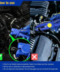 Split image showing correct and incorrect use of 6 Piece Hose Clamp Pliers Set With Straight And 90 Degree Angled Jaws for auto hoses.