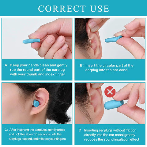Instructions on using Reusable Soft Foam Ear Plugs With Up To 35 DB SNR Noise Reduction For Sleeping Concerts and Loud Environments