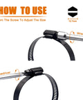 2 Pcs 3 Inch Stainless Steel Adjustable Worm Gear Hose Clamps 52-76mm Range Corrosion Resistant Fuel Line Clamp For Plumbing Automotive And Mechanical Applications Grade 304 Stainless Steel Construction For Superior Corrosion Resistance Black, shown with screwdriver and wrench for adjustment.