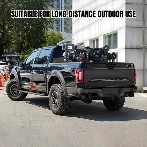 Truck with HPDMC 13HP Gas Powered Air Compressor, 30 Gallon Horizontal Tank, 3-Cylinder, 125 PSI @ 44 CFM on the back