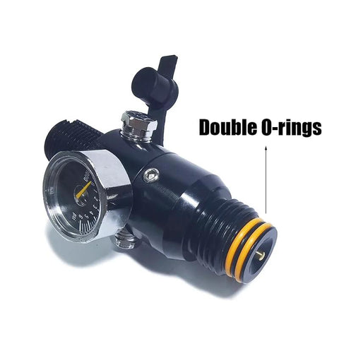 HPA Regulator Valve For Paintball And Airsoft Gear PCP CO2 Nitrogen Tanks 4500psi Inlet with double O-rings and gauge