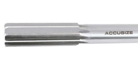 Seven Eighth Inch HSS Chucking Reamer With Straight Shank And Straight Flute Length Two And Five Eighths Inch Overall Length Ten Inches Right Hand Cut Eight Flutes M2 High Speed Steel Model 50150245, side view showing flutes