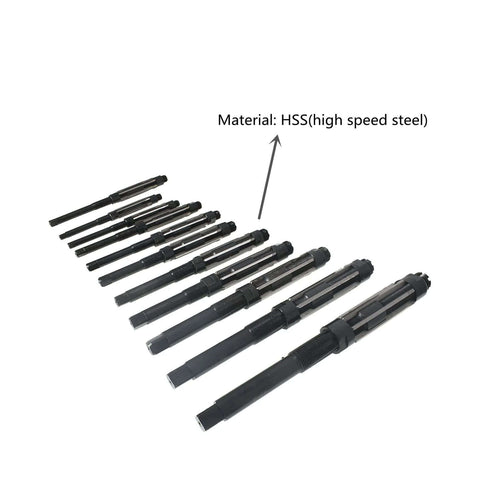 Durable Adjustable High Speed Steel Hand Reamer Set For Drilling Machines 11 Pieces H4 Through H14 Size Range 0.46875 Inch To 1.5 Inch