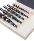Pro Grade HSS Car Reamer Set With Spiral Flute, 5 Piece, Gold Oxide Finish in open box, straight shank, stop collar reamers.