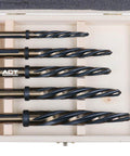 Pro Grade HSS Car Reamer Set With Spiral Flute, 5 Piece, Gold Oxide Finish, Straight Shank Reamers With Stop Collar For Precise Hole Sizing, Fits 3/8 Or 1/2 Inch Chucks, Sizes 3/8, 1/2, 9/16, 5/8, 3/4 Inch, Accusize Industrial Tools