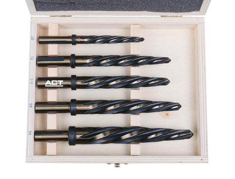 Pro Grade HSS Car Reamer Set With Spiral Flute, 5 Piece, Gold Oxide Finish, Straight Shank Reamers With Stop Collar For Precise Hole Sizing, Fits 3/8 Or 1/2 Inch Chucks, Sizes 3/8, 1/2, 9/16, 5/8, 3/4 Inch, Accusize Industrial Tools
